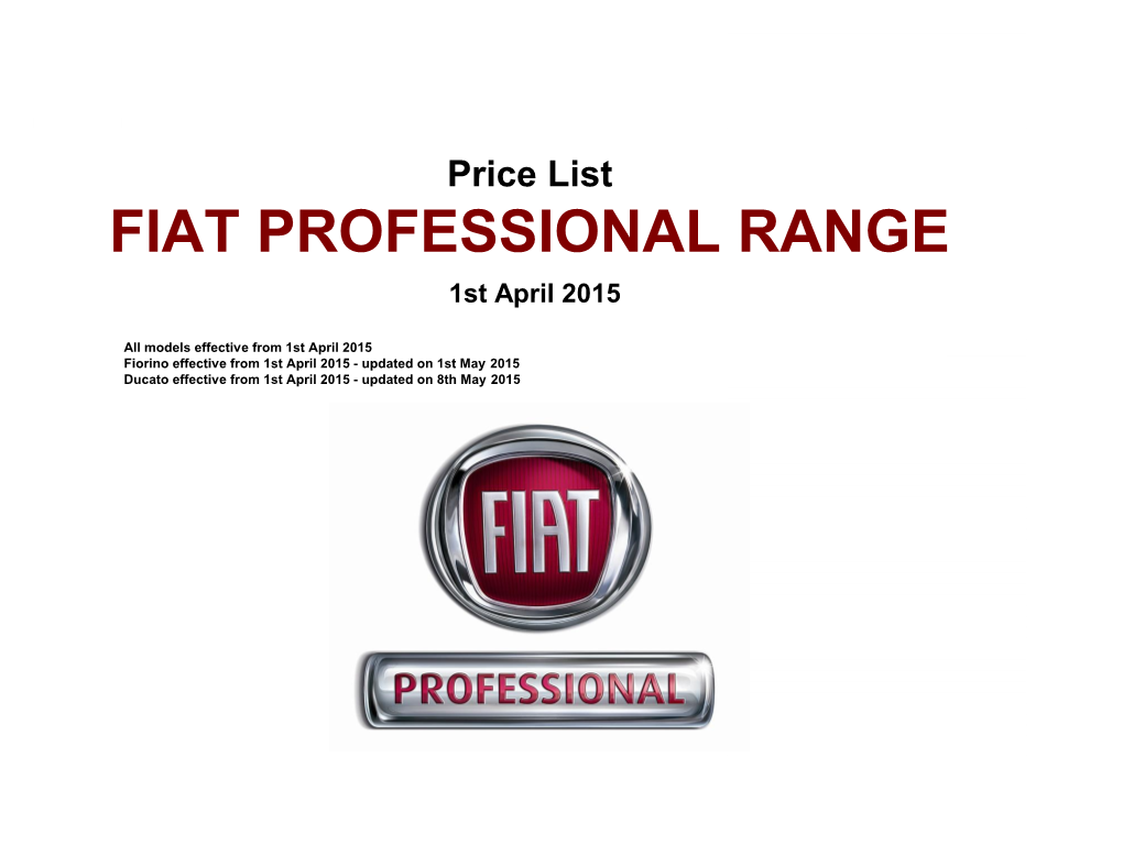 Price List FIAT PROFESSIONAL RANGE 1St April 2015