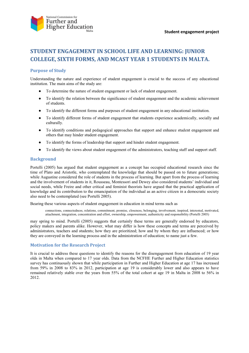 Student Engagement in School Life and Learning: Junior College, Sixth Forms, and Mcast Year 1 Students in Malta