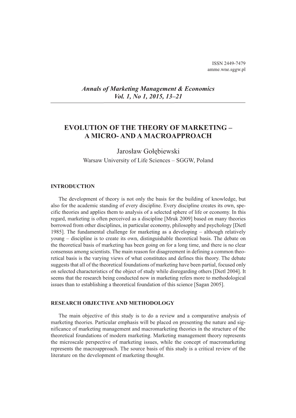 Evolution of Theory of Marketing – a Micro- and a Macroapproach