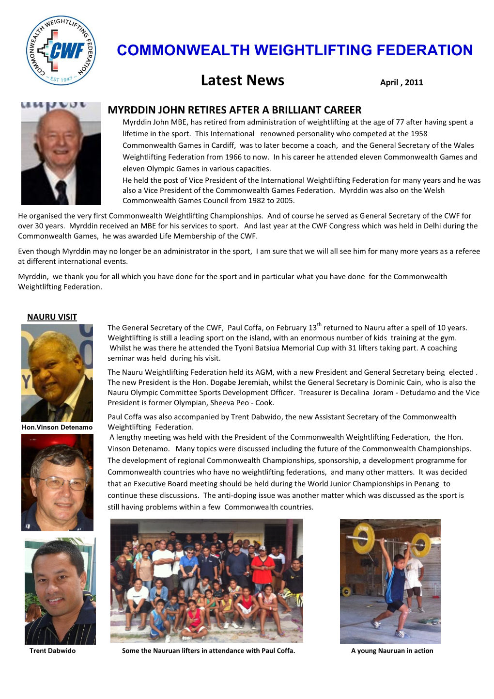 COMMONWEALTH WEIGHTLIFTING FEDERATION Latest News