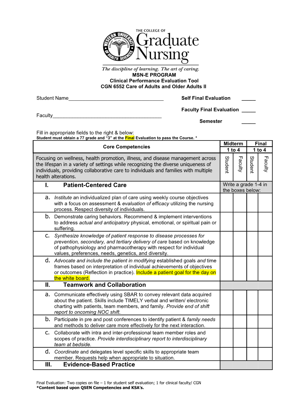 Clinical Performance Evaluation Tool