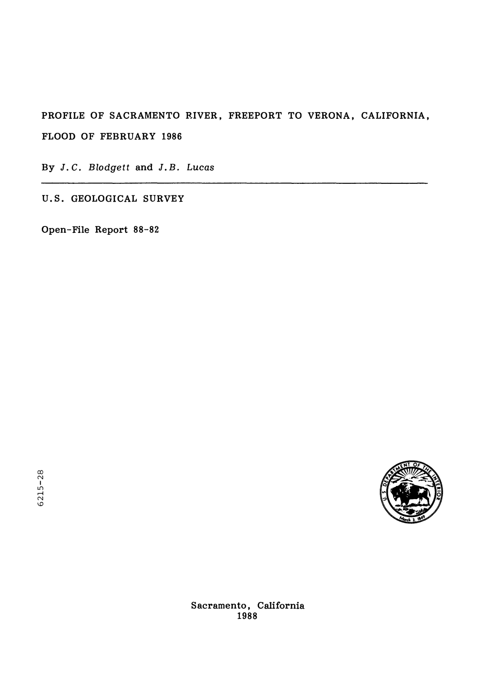 Profile of Sacramento River, Freeport to Verona, California, Flood of February 1986