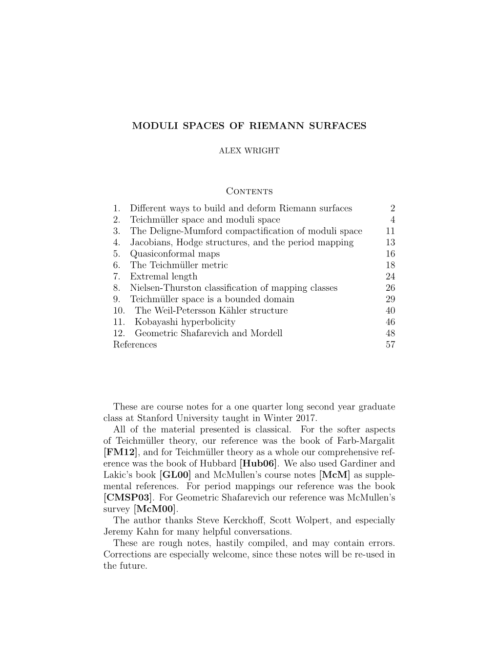 Moduli Spaces of Riemann Surfaces