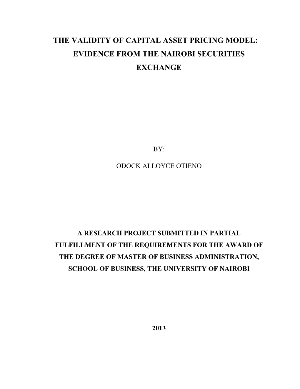 The Validity of Capital Asset Pricing Model: Evidence from the Nairobi Securities Exchange