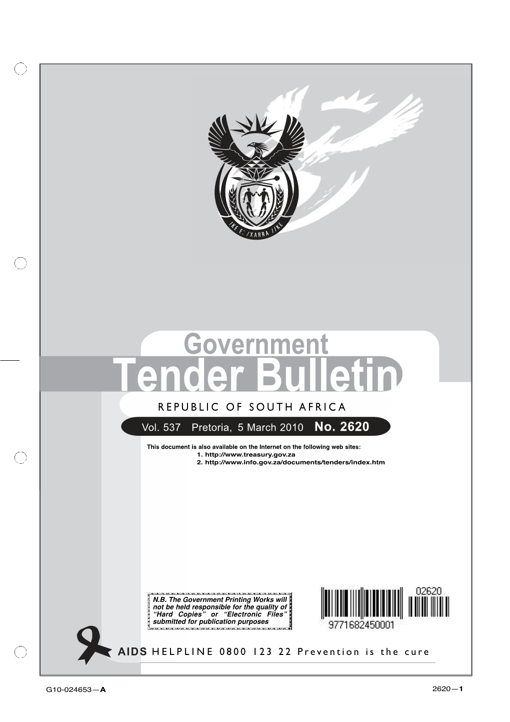 Government Tender Bulletin REPUBLICREPUBLIC of of SOUTH SOUTH AFRICAAFRICA Vol