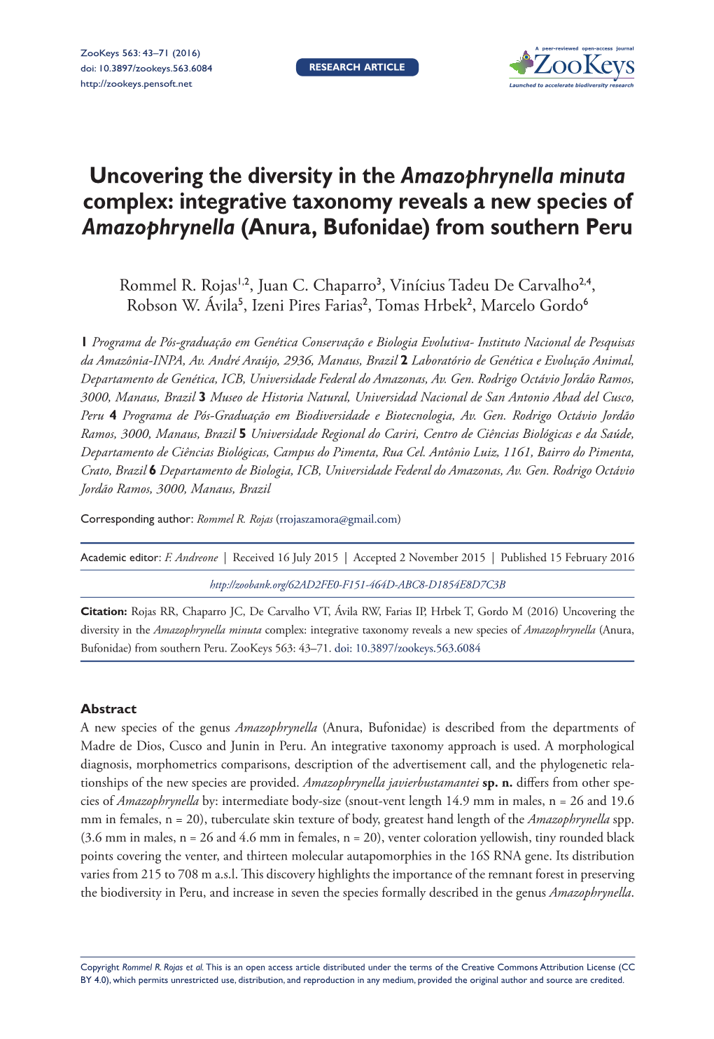 Integrative Taxonomy Reveals a New Species of Amazophrynella (Anura, Bufonidae) from Southern Peru