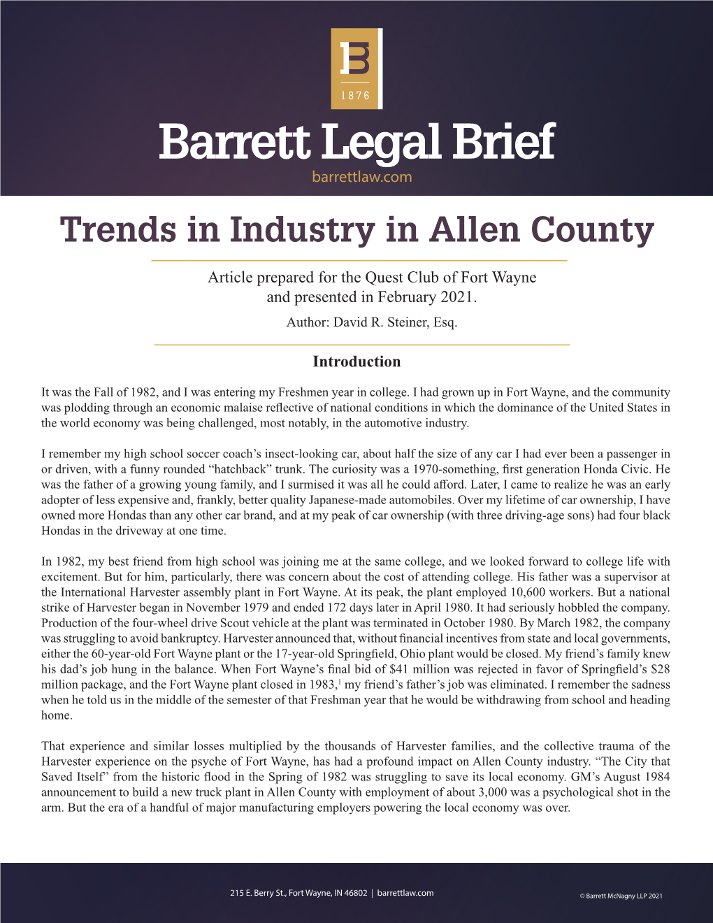 Trends in Industry in Allen County