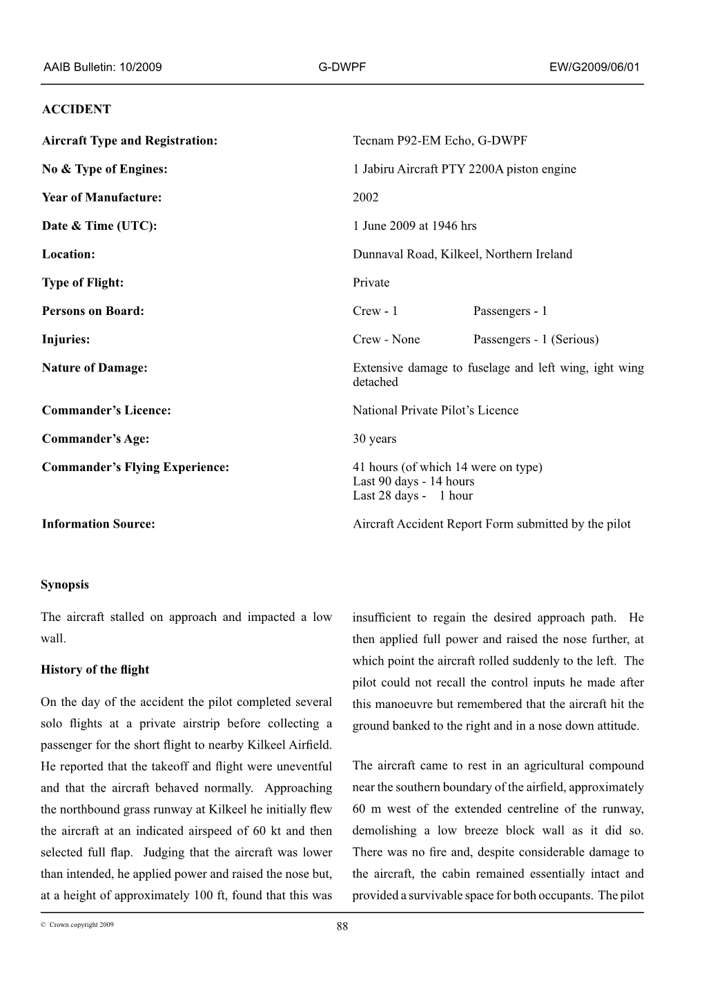 Tecnam P92-EM Echo, G-DWPF No & Type of Engines