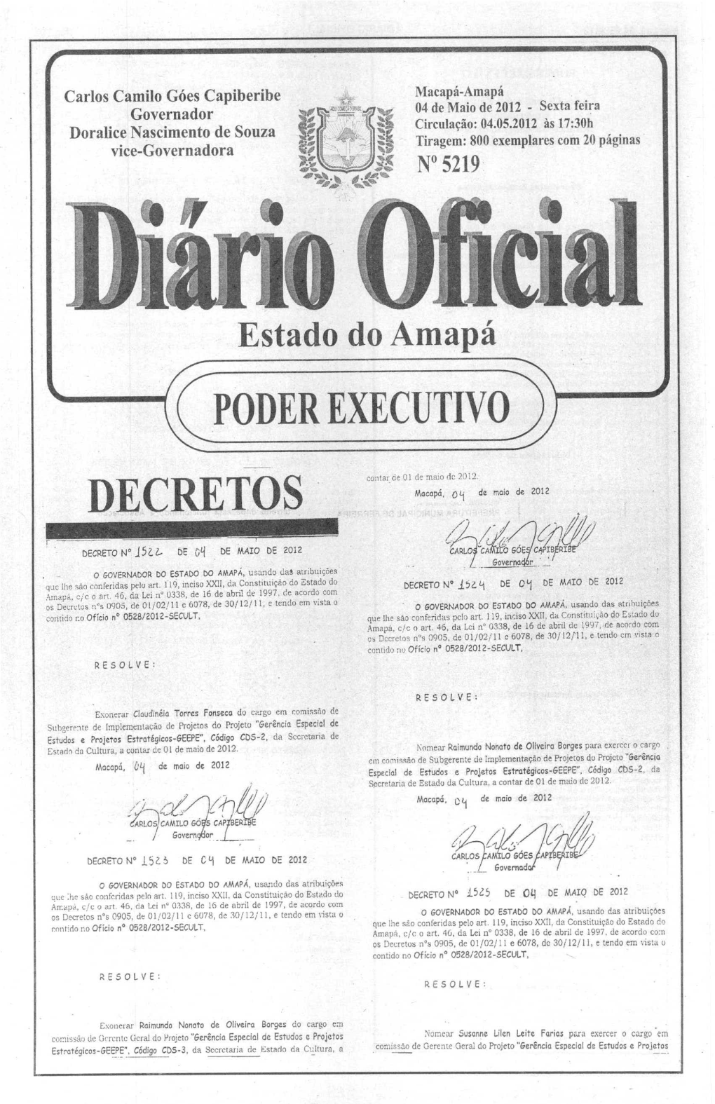 DECRETOS Macapá, £ Lj De Maio ^De 2012