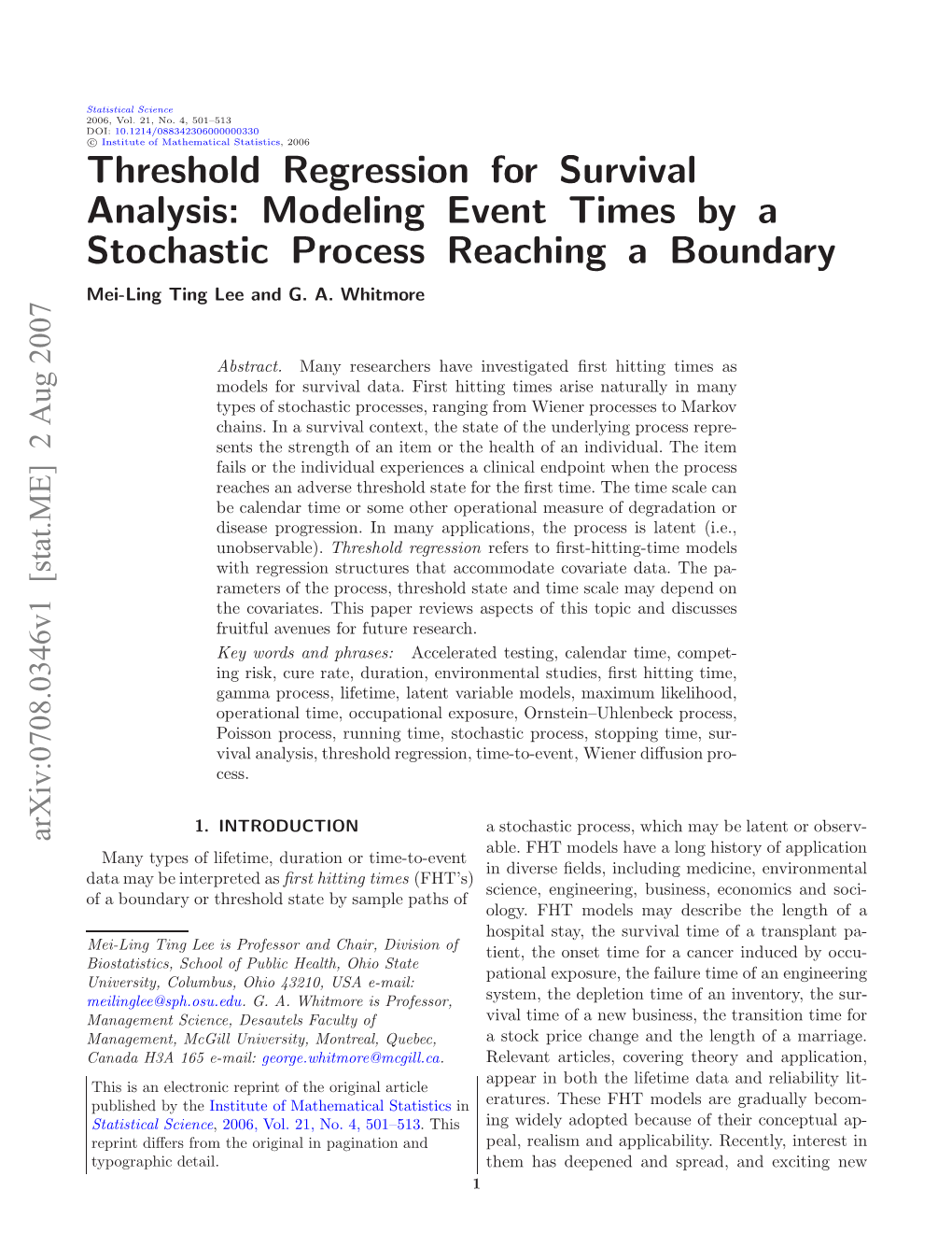 Threshold Regression for Survival Analysis: Modeling Event Times by a Stochastic Process Reaching a Boundary