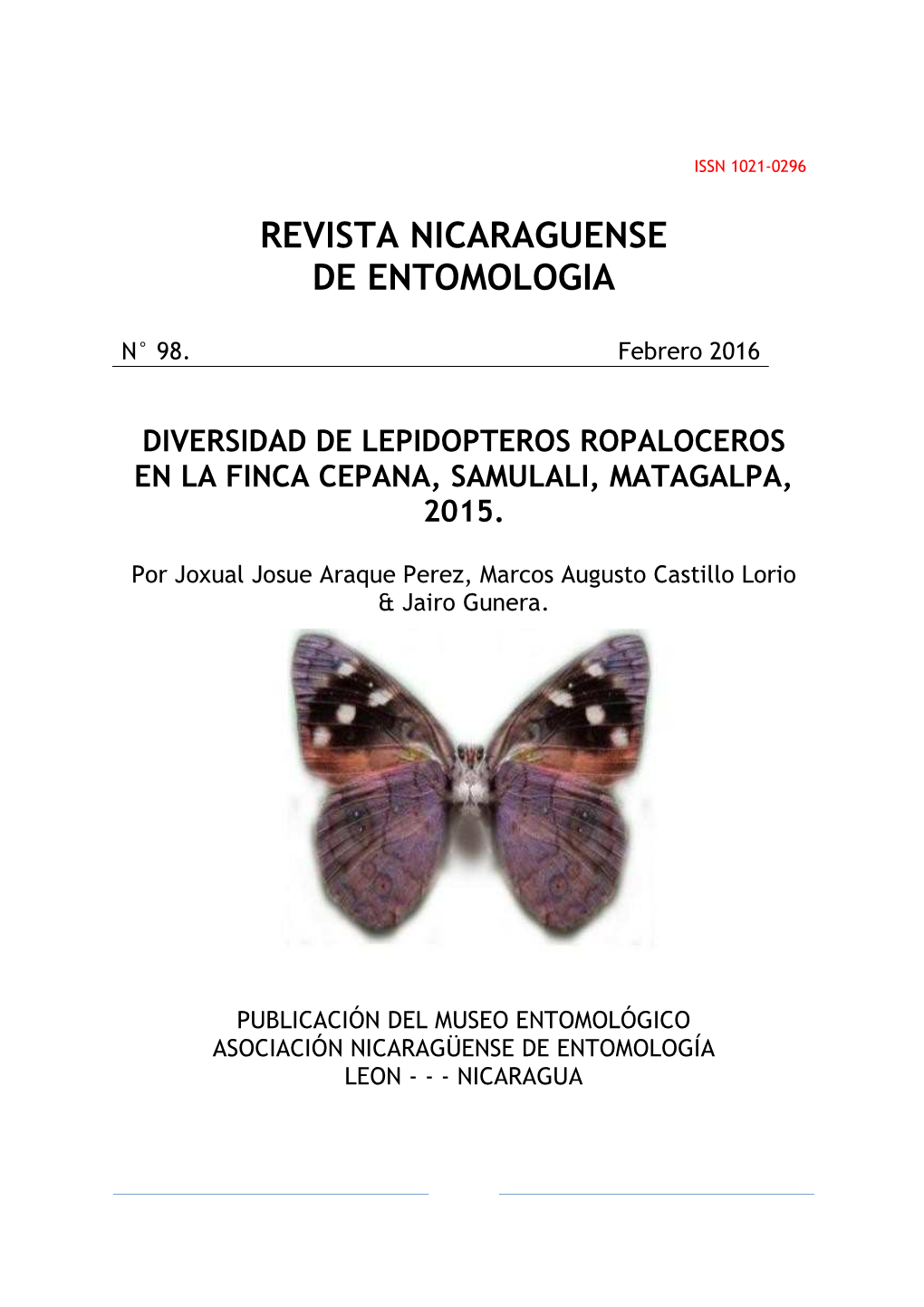 Revista Nicaraguense De Entomologia