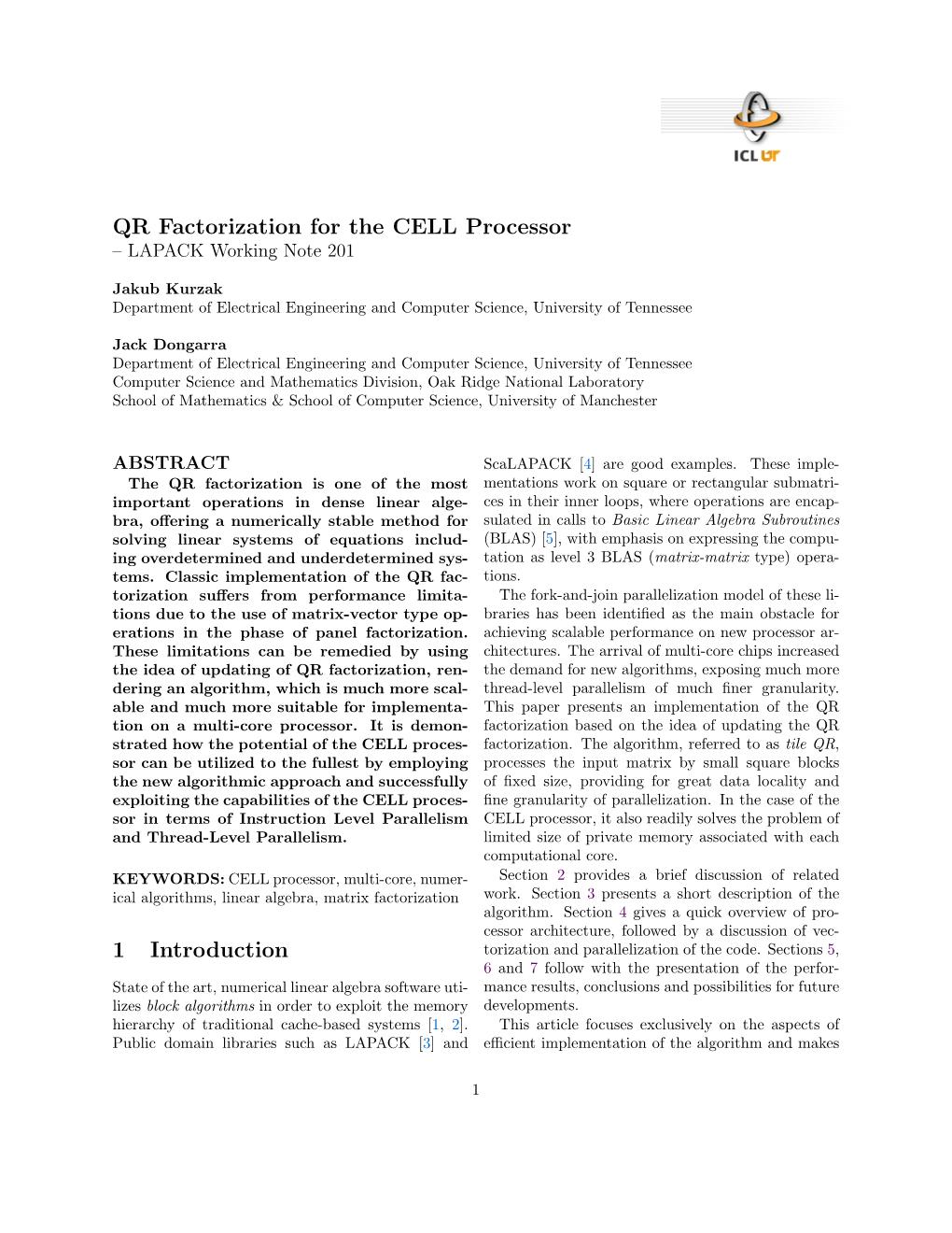 QR Factorization for the CELL Processor 1 Introduction