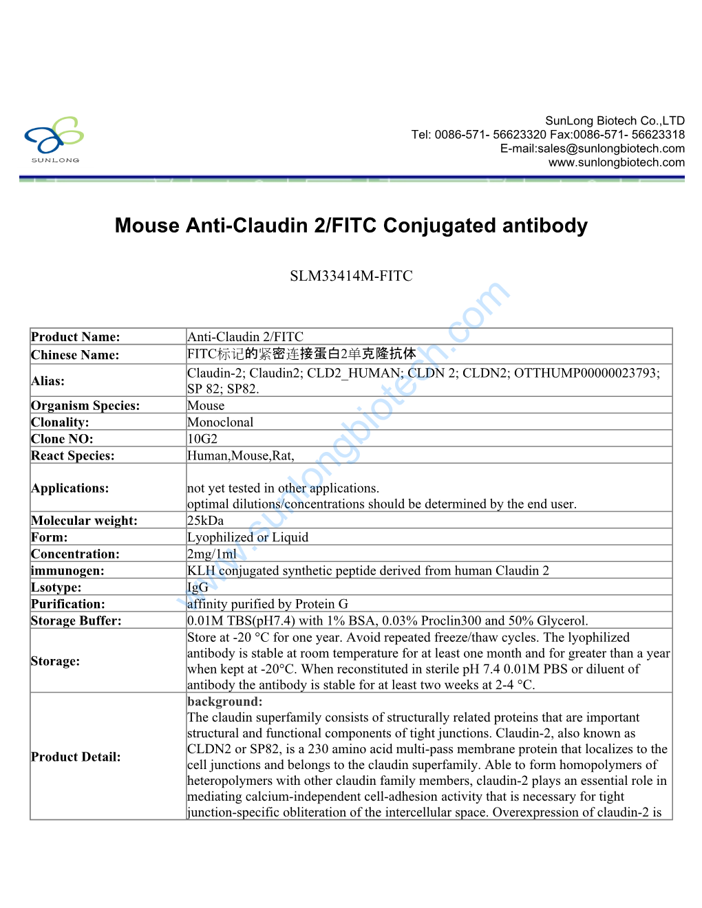 Mouse Anti-Claudin 2/FITC Conjugated Antibody