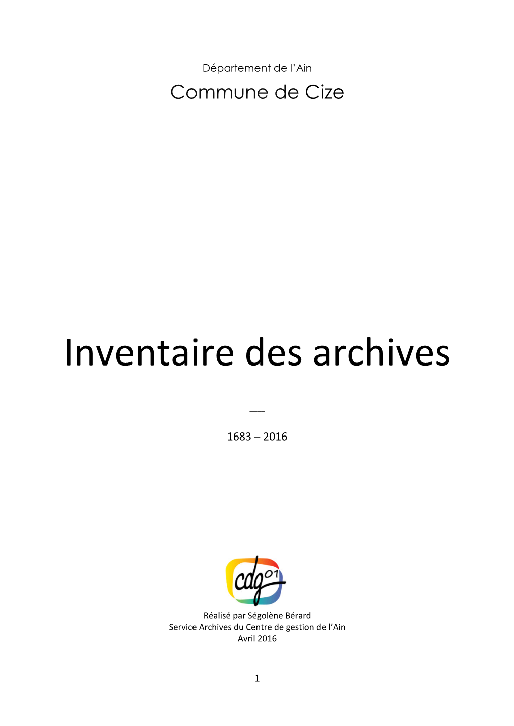 Inventaire Des Archives