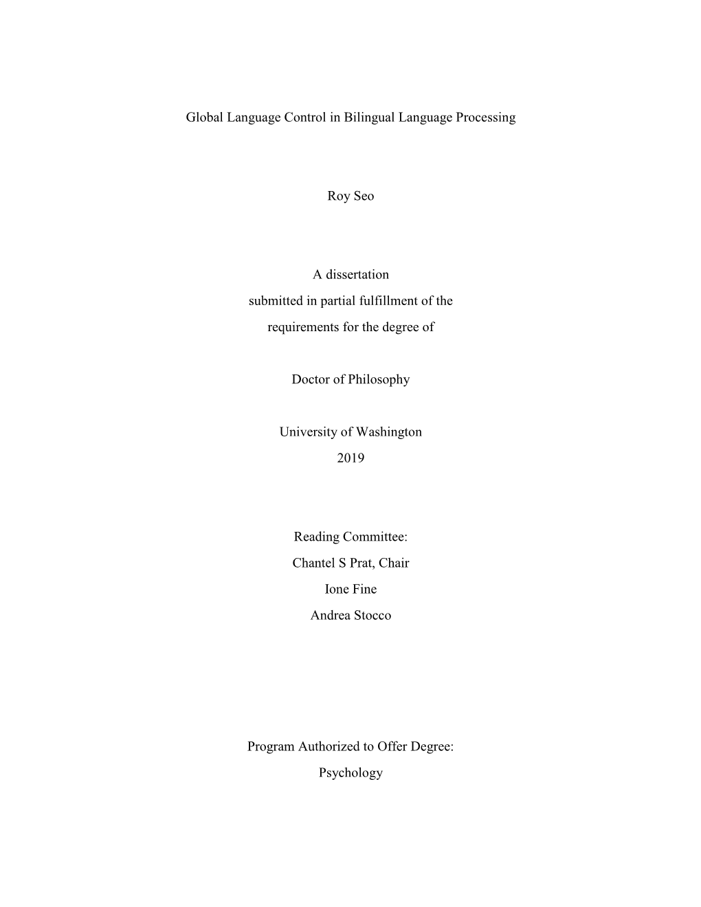 Global Language Control in Bilingual Language Processing