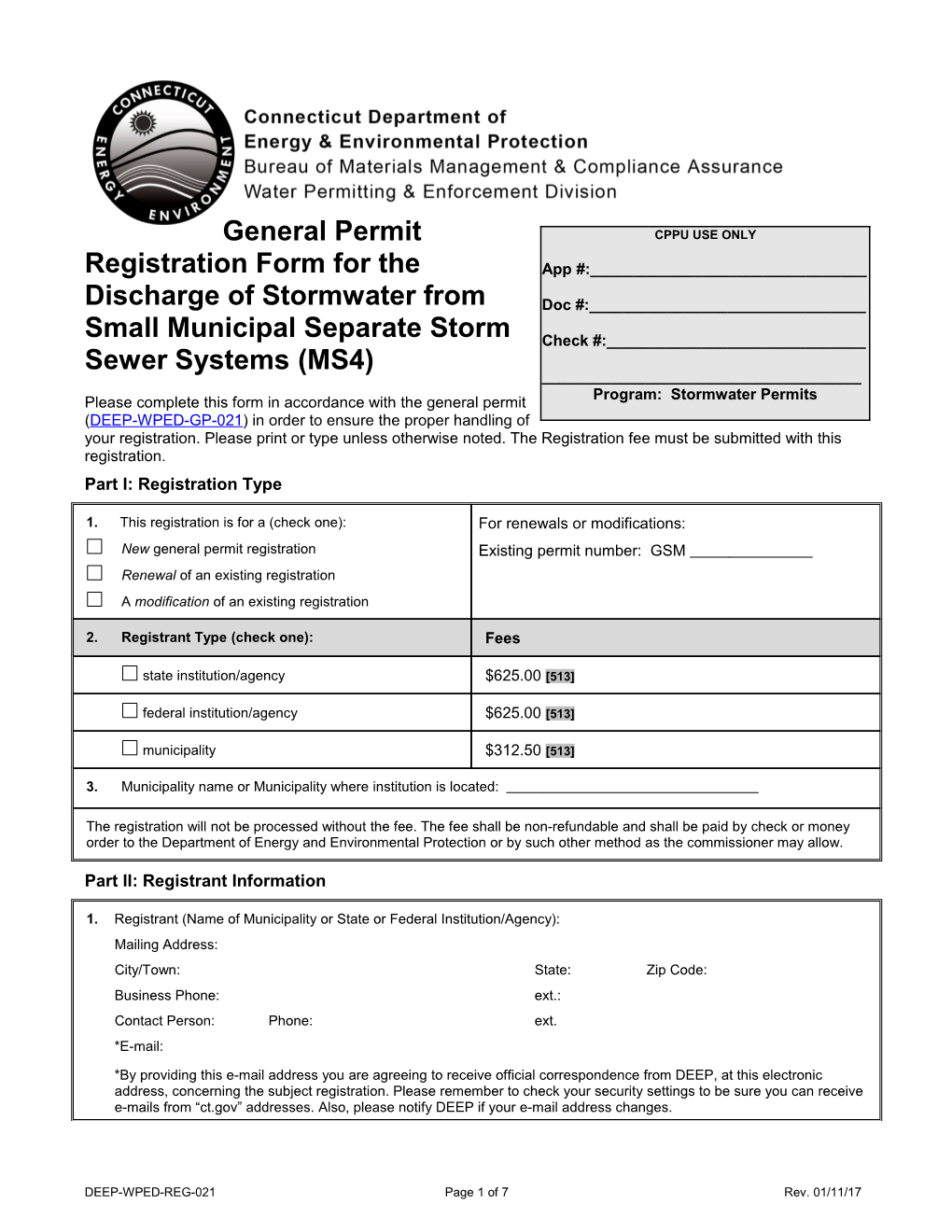 General Permit Registration for Stormwater from Small Municipal Separate Storm Sewer Systems