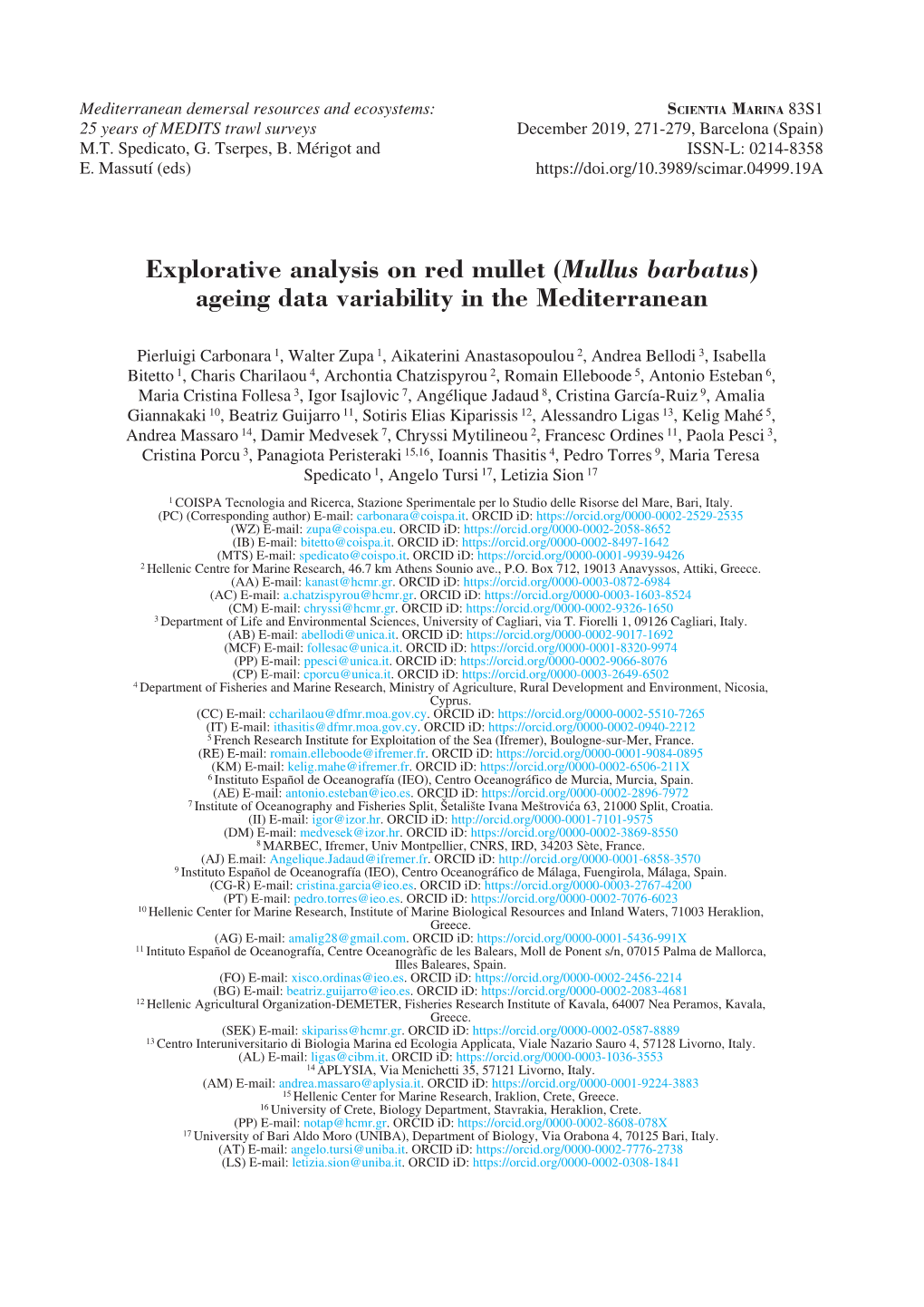 Explorative Analysis on Red Mullet (Mullus Barbatus) Ageing Data Variability in the Mediterranean