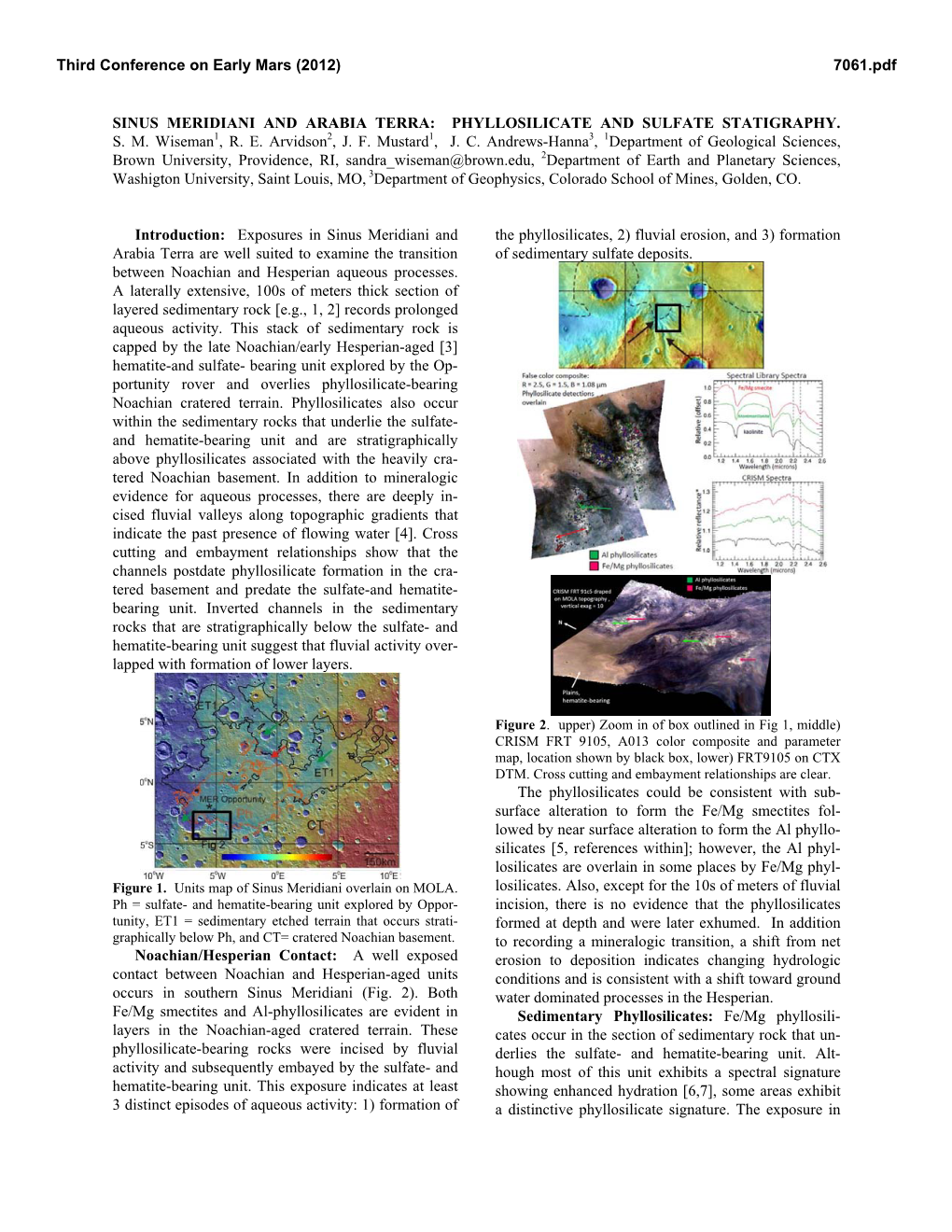 Sinus Meridiani and Arabia Terra: Phyllosilicate and Sulfate Statigraphy