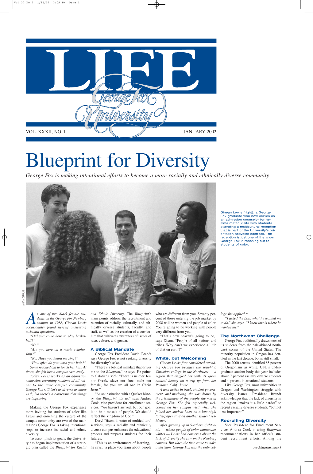 Blueprint for Diversity George Fox Is Making Intentional Efforts to Become a More Racially and Ethnically Diverse Community
