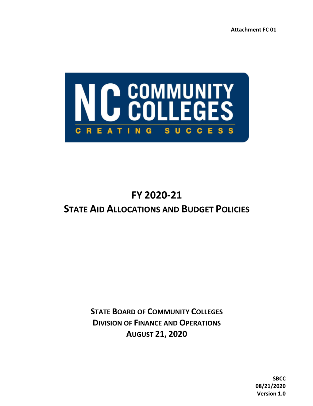 Fy 2020‐21 State Aid Allocations and Budget Policies