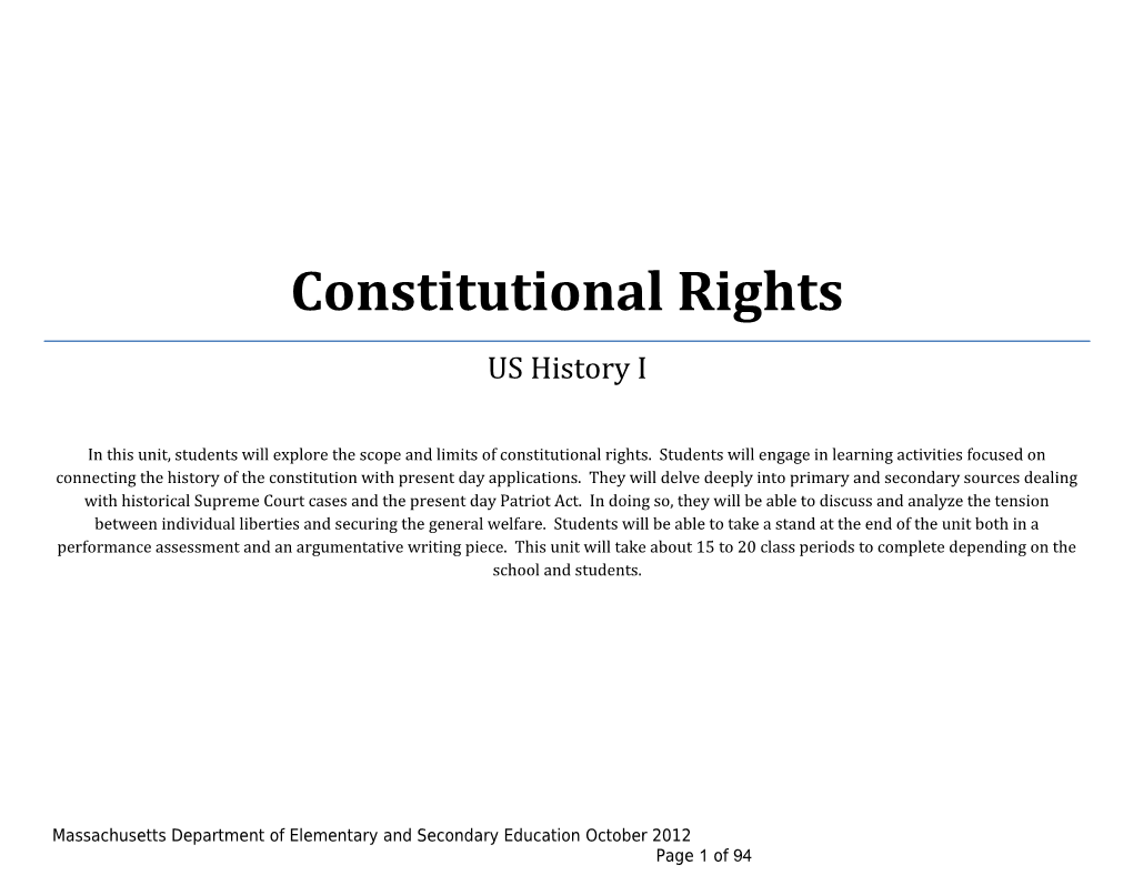 RTTT MC Unit HSS Grade 8-10 US Constitutional Rights