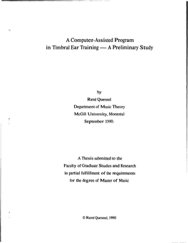 A Computer-Assisted Program in Timbrai Ear Training - a Preliminary S Tudy