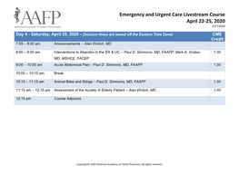 Emergency and Urgent Care Livestream Course April 22-25, 2020 3/27/2020