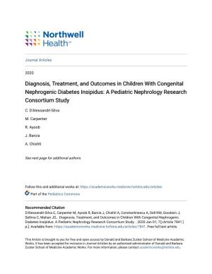 Diagnosis, Treatment, and Outcomes in Children with Congenital Nephrogenic Diabetes Insipidus: a Pediatric Nephrology Research Consortium Study