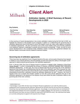 To Read the Full Client Alert Arbitration Update: a Brief Summary of Recent
