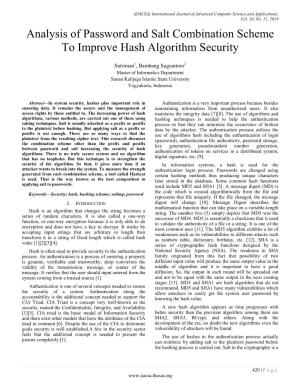 Analysis of Password and Salt Combination Scheme to Improve Hash Algorithm Security
