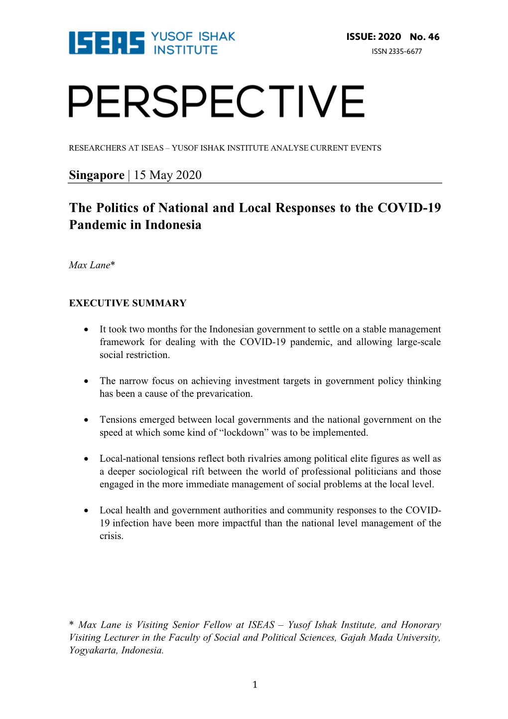 The Politics of National and Local Responses to the COVID-19 Pandemic in Indonesia