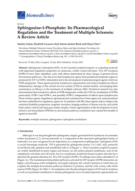 Sphingosine-1-Phosphate: Its Pharmacological Regulation and the Treatment of Multiple Sclerosis: a Review Article
