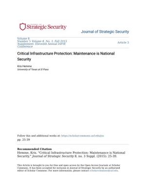 Critical Infrastructure Protection: Maintenance Is National Security