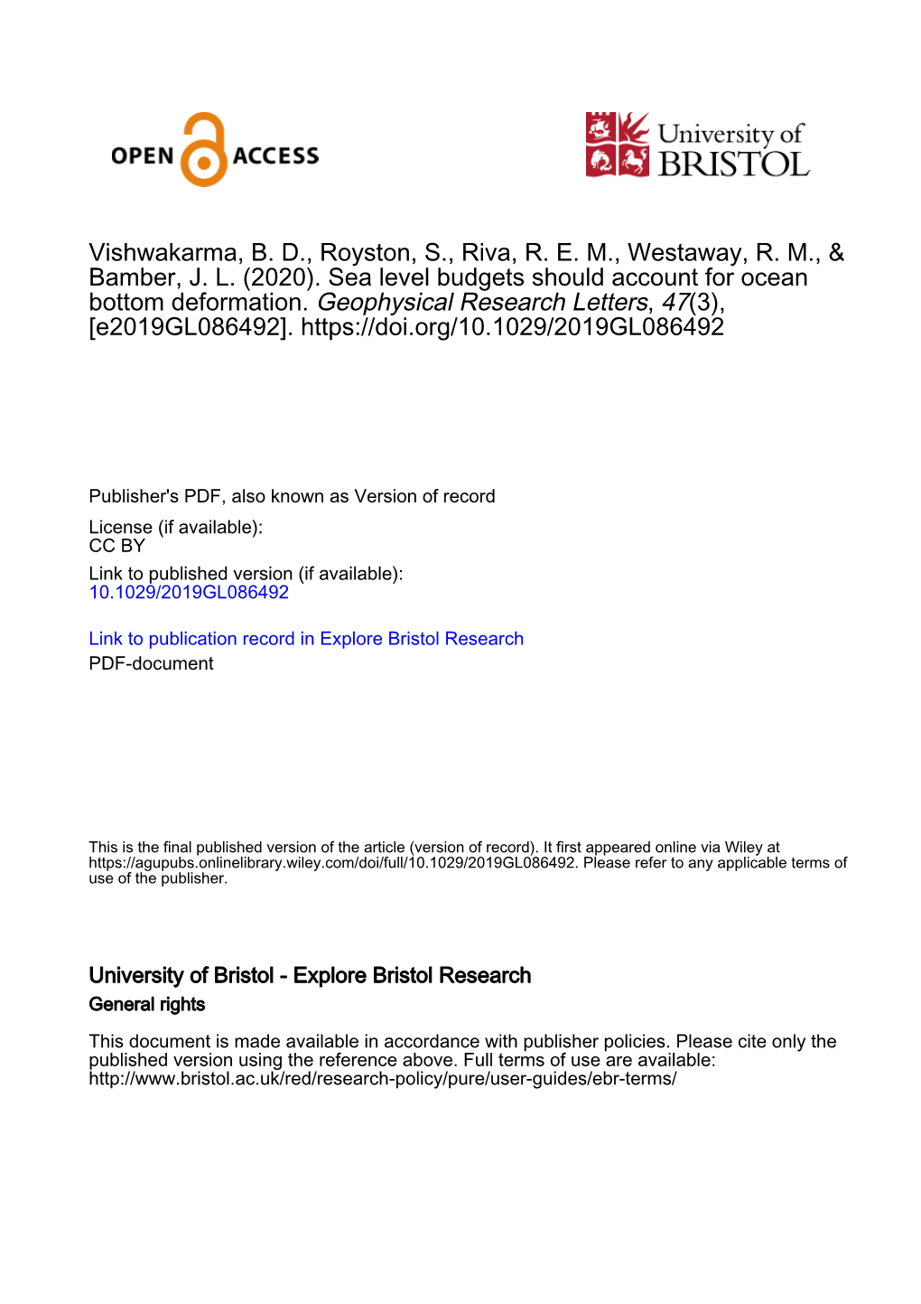 Sea Level Budgets Should Account for Ocean Bottom Deformation