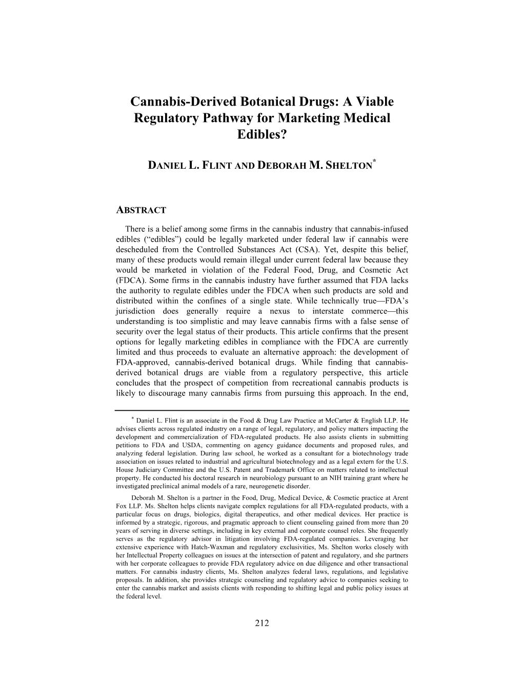Cannabis-Derived Botanical Drugs: a Viable Regulatory Pathway for Marketing Medical Edibles?