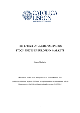 The Effect of Csr Reporting on Stock Prices in European Markets