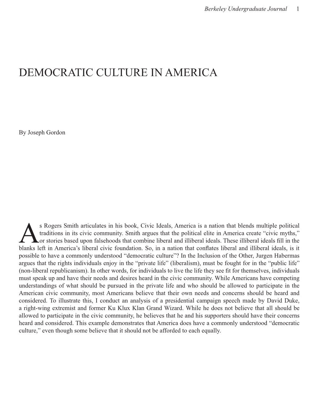 Democratic Culture in America