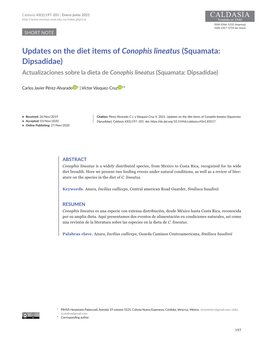 Updates on the Diet Items of Conophis Lineatus (Squamata: Dipsadidae) Actualizaciones Sobre La Dieta De Conophis Lineatus (Squamata: Dipsadidae)