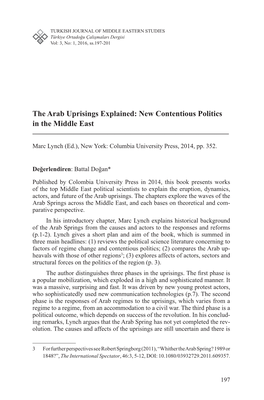 The Arab Uprisings Explained: New Contentious Politics in the Middle East ______