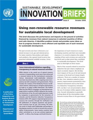 Using Non-Renewable Resource Revenues for Sustainable Local Development