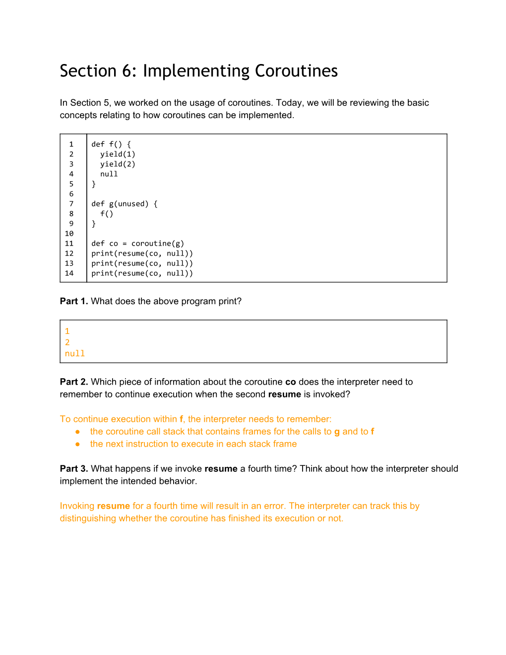 Section 6: Implementing Coroutines