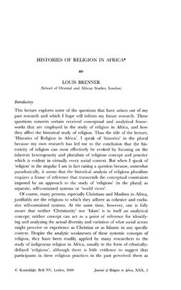 Histories of Religion in Africa* by Louis Brenner