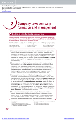 Company Law: Company Formation and Management