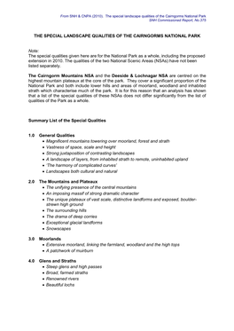 The Special Landscape Qualities of the Cairngorms National Park SNH Commissioned Report, No.375