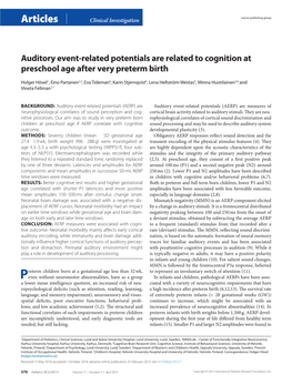 Auditory Event-Related Potentials Are Related to Cognition at Preschool Age After Very Preterm Birth