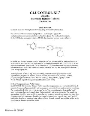 Glucotrol XL (Glipizide) Tablets Label