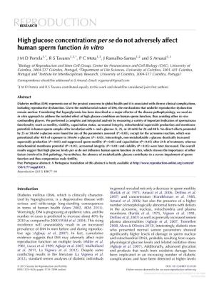 High Glucose Concentrations Per Se Do Not Adversely Affect Human Sperm Function in Vitro