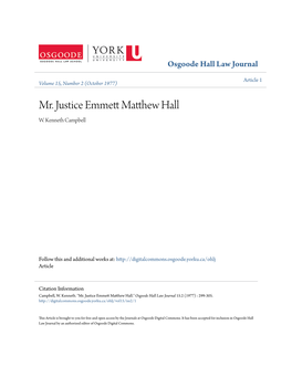 MR. JUSTICE EMMETT MATTHEW HALL by W