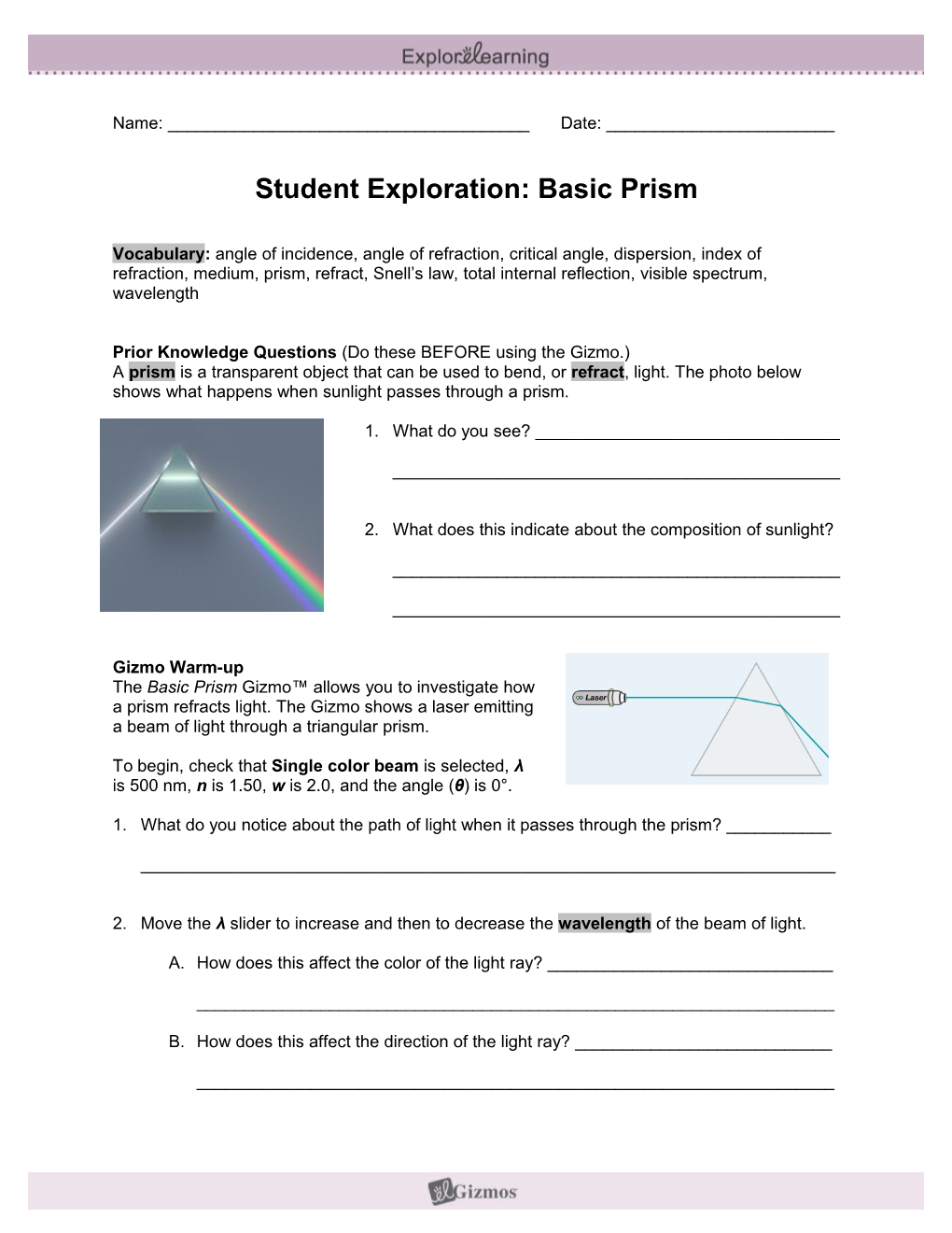 Student Exploration Sheet: Growing Plants s8