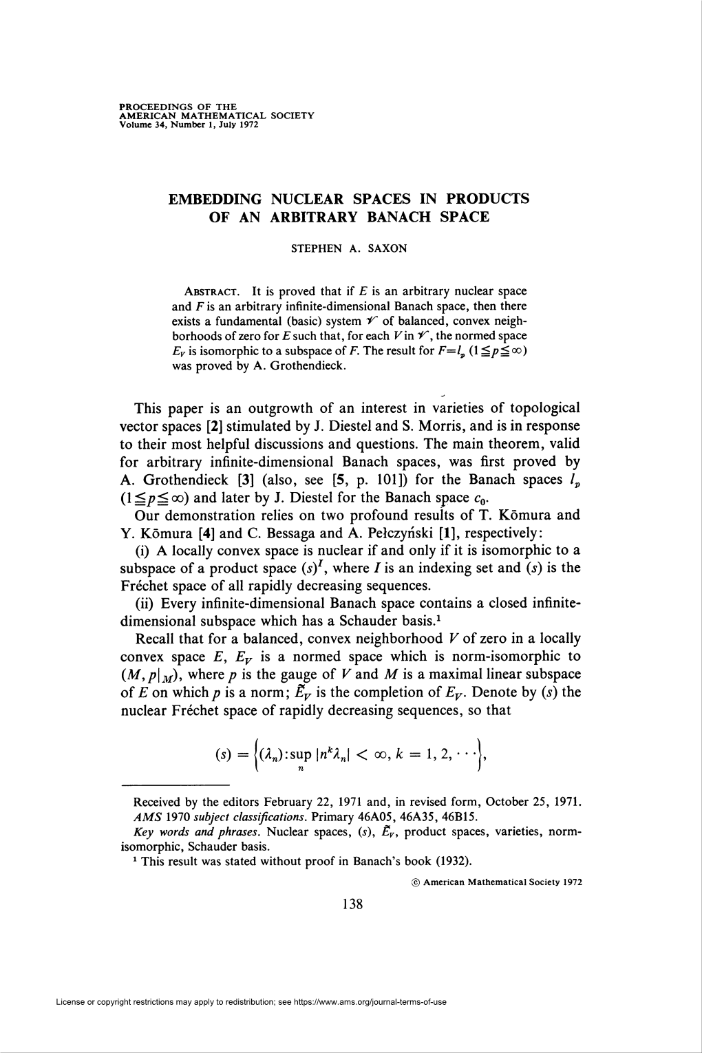 Embedding Nuclear Spaces in Products of an Arbitrary Banach Space